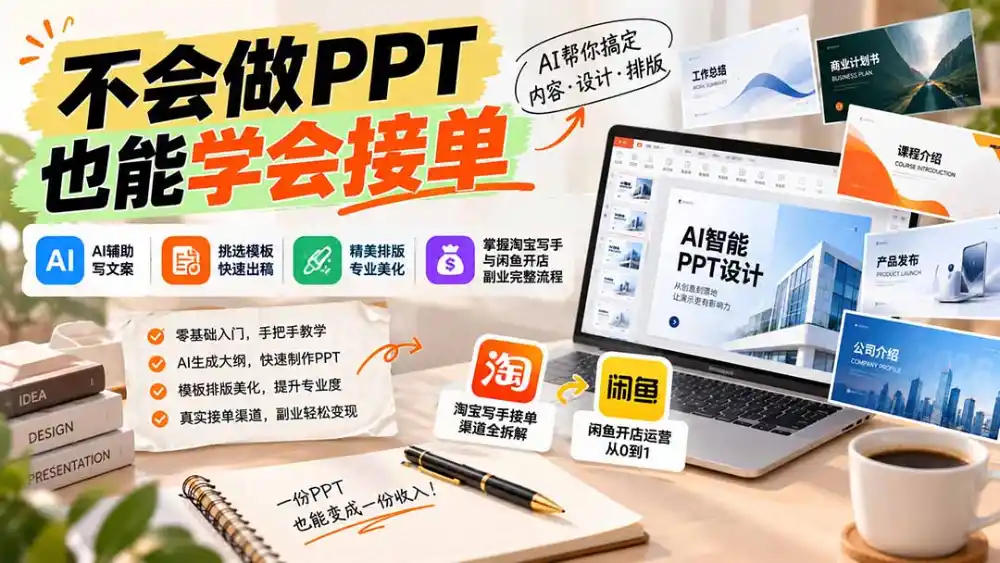 不会做PPT也能学会接单:AI辅助写文案、挑模板、做排版,掌握淘宝写手与闲鱼开店副业完整流程 不会做PPT也能学会接单:AI辅助写文案、挑模板、做排版,掌握淘宝写手与闲鱼开店副业完整流程