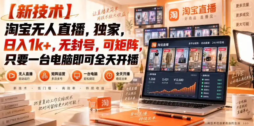 【独家新技术】淘宝无人直播,日入1k+,无封号,可矩阵,只要一台电脑即可全天开播【揭秘】-百盟网