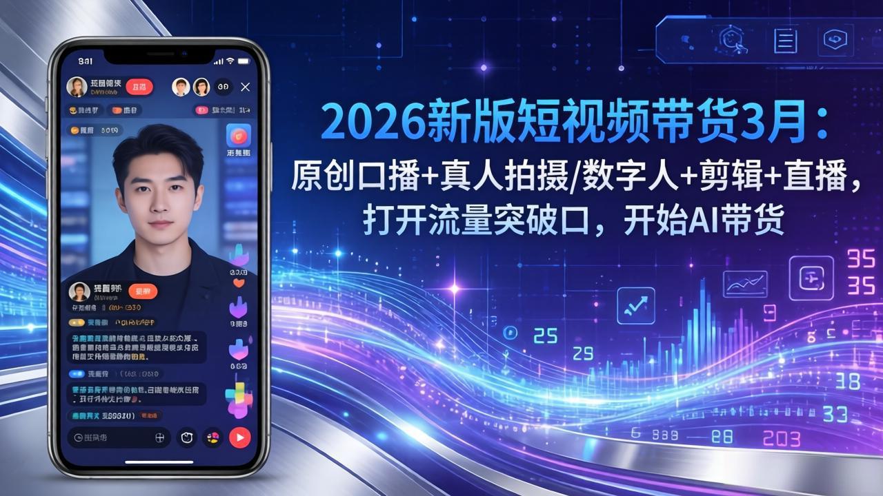 2026新版短视频带货3月：原创口播+真人拍摄/数字人+剪辑+直播，打开流量突破口，开始AI带货-百盟网