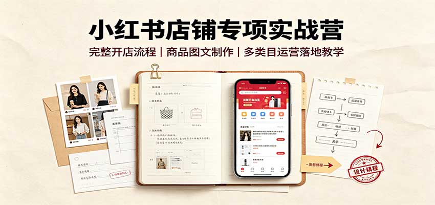 小红书店铺专项实战营：完整开店流程，商品图文制作，多类目运营落地教学-百盟网