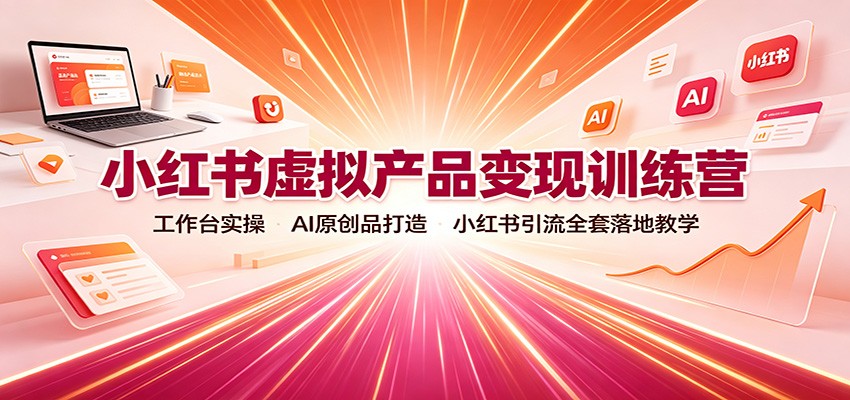 小红书虚拟产品变现训练营：工作台实操，AI原创品打造，小红书引流全套落地教学-百盟网