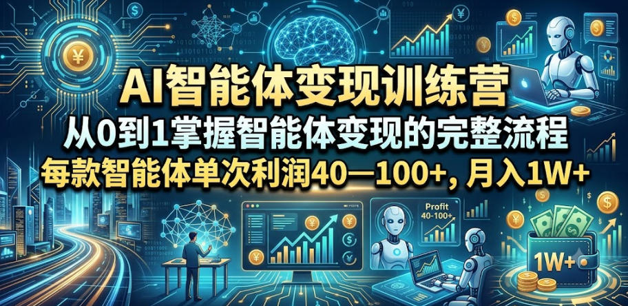 AI智能体变现训练营，从0到1掌握智能体变现的完整流程，每款智能体单次利润40—100+，月入1W+-百盟网