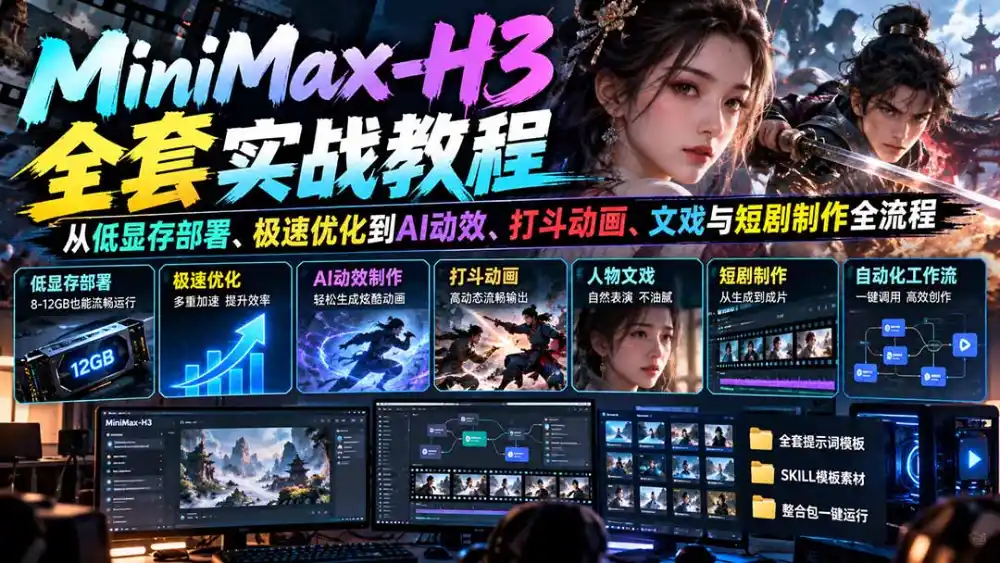 MiniMax-H3全套实战教程：从低显存部署、极速优化到AI动效、打斗动画、文戏与短剧制作全流程-百盟网