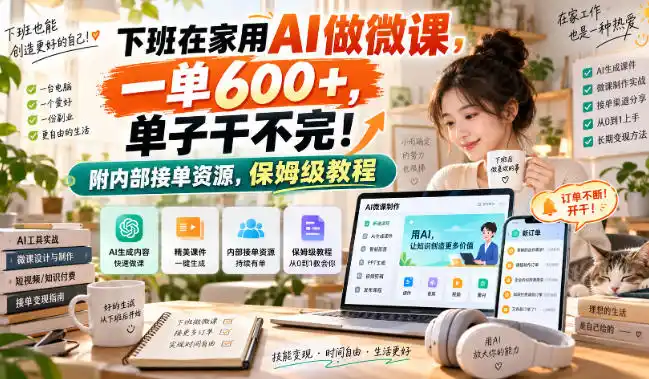 下班在家用AI做微课，一单600+，单子干不完！附内部接单资源，保姆级教程【揭秘】-百盟网