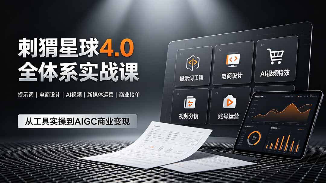 刺猬星球4.0全体系实战课，覆盖提示词工程、电商设计、AI视频特效与新媒体运营，一站式掌握AIGC商业核心技能-百盟网