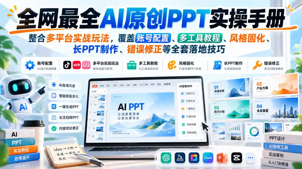 全网最全AI原创PPT实操手册，整合多平台实战玩法，覆盖账号配置、多工具教程、风格固化、长PPT制作、错误修正等全套落地技巧-百盟网
