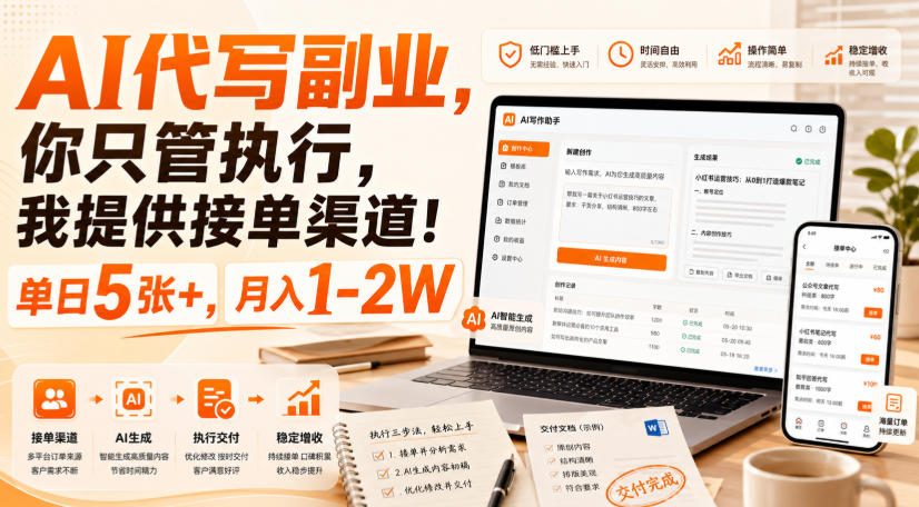 AI代写副业，你只管执行，我提供接单渠道！单日5张+，月入1-2W【揭秘】-百盟网
