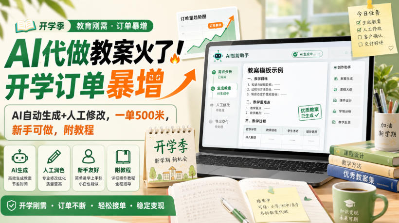 AI代做教案火了！开学订单暴增，AI自动生成+人工修改，一单500米，新手可做，附教程【揭秘】-百盟网