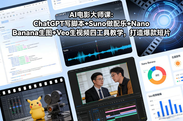 AI电影大师课：ChatGPT写脚本+Suno做配乐+Nano Banana生图+Veo生视频，打造爆款短片-百创网