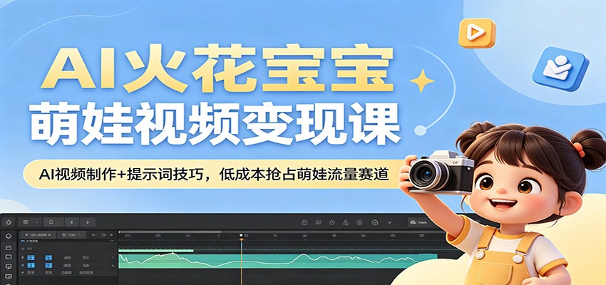 AI火花宝宝萌娃视频变现课：AI视频制作+提示词技巧，低成本抢占萌娃流量赛道-百盟网