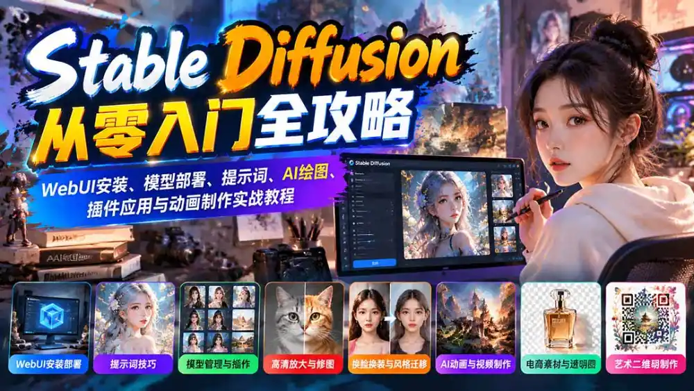 Stable Diffusion从零入门全攻略：WebUI安装、模型部署、提示词、AI绘图、插件应用与动画制作实战教程-百盟网