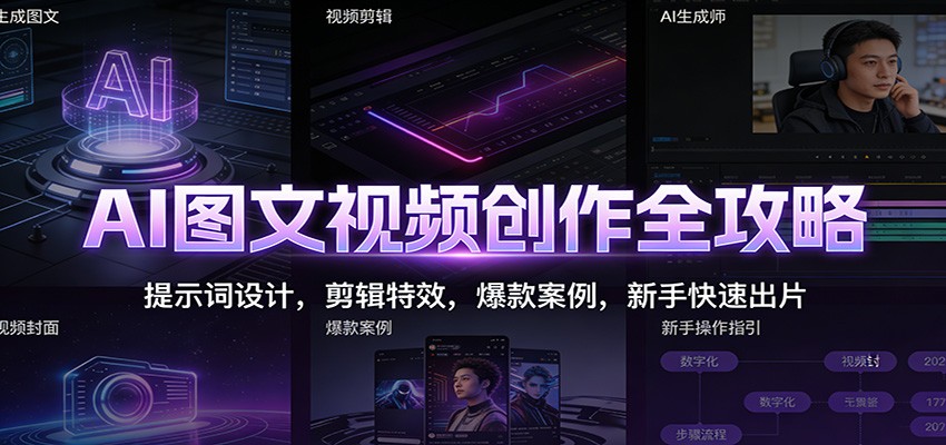 AI图文视频创作全攻略：提示词设计，剪辑特效，爆款案例，新手快速出片-百创网