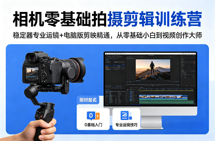 相机零基础拍摄剪辑训练营：稳定器专业运镜+电脑版剪映精通，从零基础小白到视频创作大师-百盟网