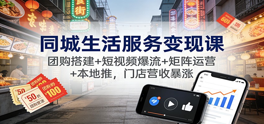 同城生活服务变现课：团购搭建+短视频爆流+矩阵运营+本地推，门店营收暴涨-百创网