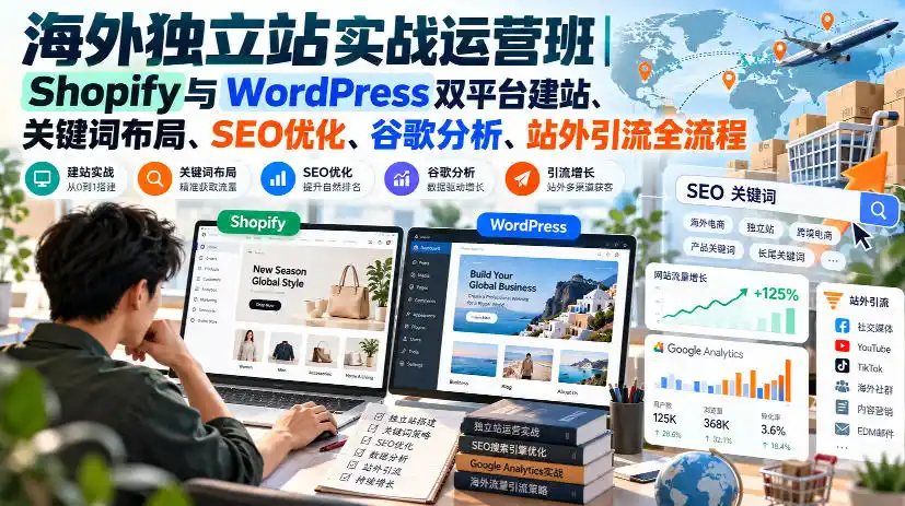 海外独立站实战运营班｜Shopify与WordPress双平台建站、关键词布局、SEO优化、谷歌分析、站外引流全流程-百盟网