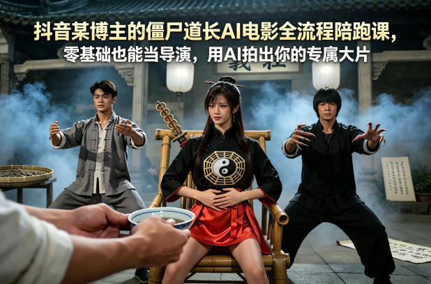 抖音某博主的僵尸道长AI电影全流程陪跑课，零基础也能当导演，用AI拍出你的专属大片-百盟网