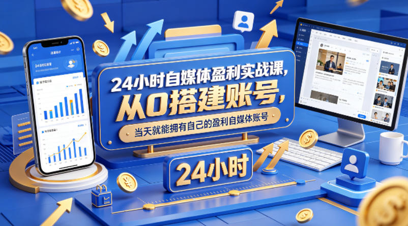 24小时自媒体盈利实战课，从0搭建账号，当天就能拥有自己的盈利自媒体账号-百盟网