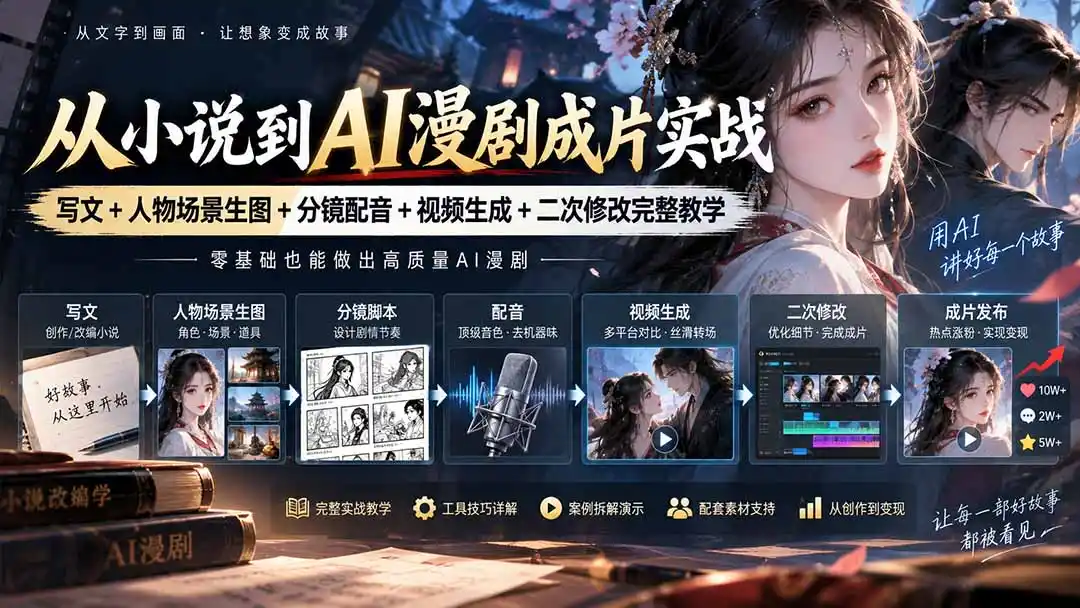 从小说到AI漫剧成片实战：写文+人物场景生图+分镜配音+视频生成+二次修改完整教学-百盟网