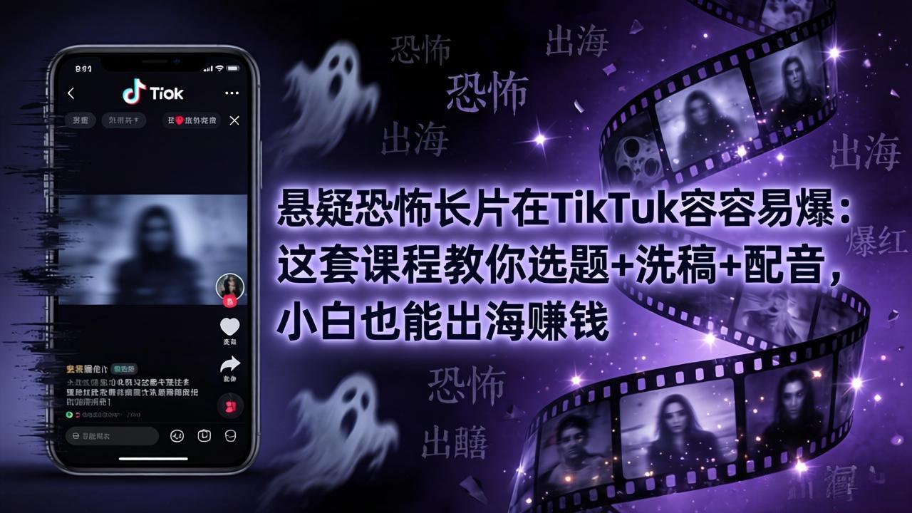 悬疑恐怖长片在TikTok最容易爆：这套课程教你选题+洗稿+配音，小白也能出海赚钱-百盟网