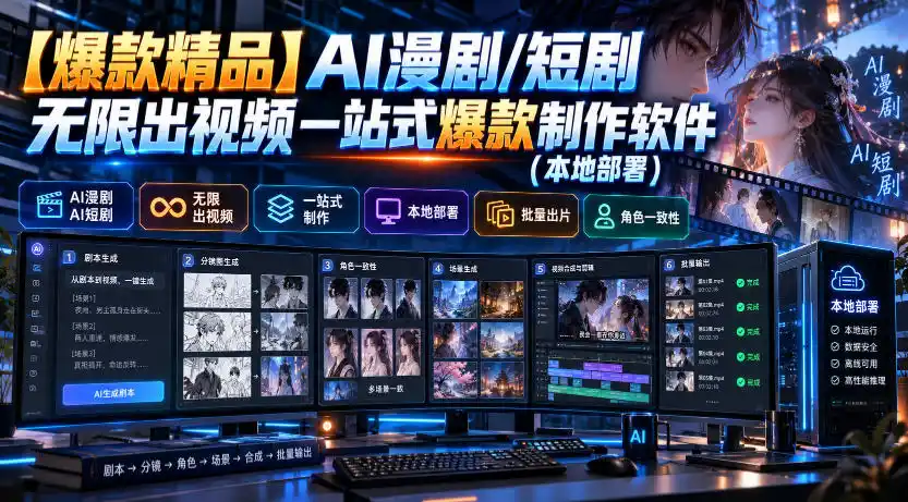 【爆款精品】AI漫剧/短剧无限出视频一站式爆款制作软件(本地部署) 【爆款精品】AI漫剧/短剧无限出视频一站式爆款制作软件(本地部署)