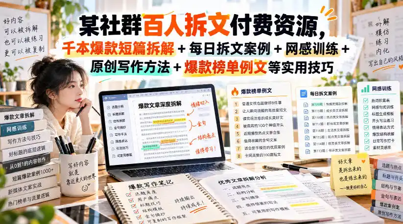 (无水印)某社群百人拆文付费资源,千本爆款短篇拆解+每日拆文案例+网感训练+原创写作方法+爆款榜单例文等实用技巧(更新1009) (无水印)某社群百人拆文付费资源,千本爆款短篇拆解+每日拆文案例+网感训练+原创写作方法+爆款榜单例文等实用技巧(更新1009)