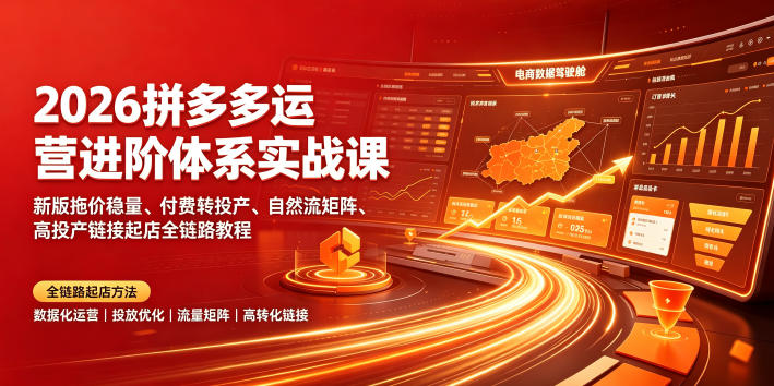 2026拼多多运营进阶体系实战课|新版拖价稳量、付费转投产、自然流矩阵、高投产链接起店全链路教程-百盟网