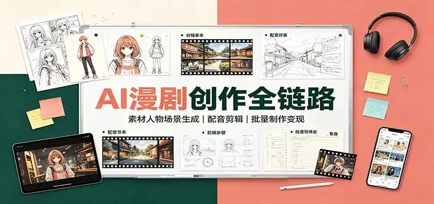AI漫剧创作全链路:素材人物场景生成,配音剪辑,批量制作变现-百盟网