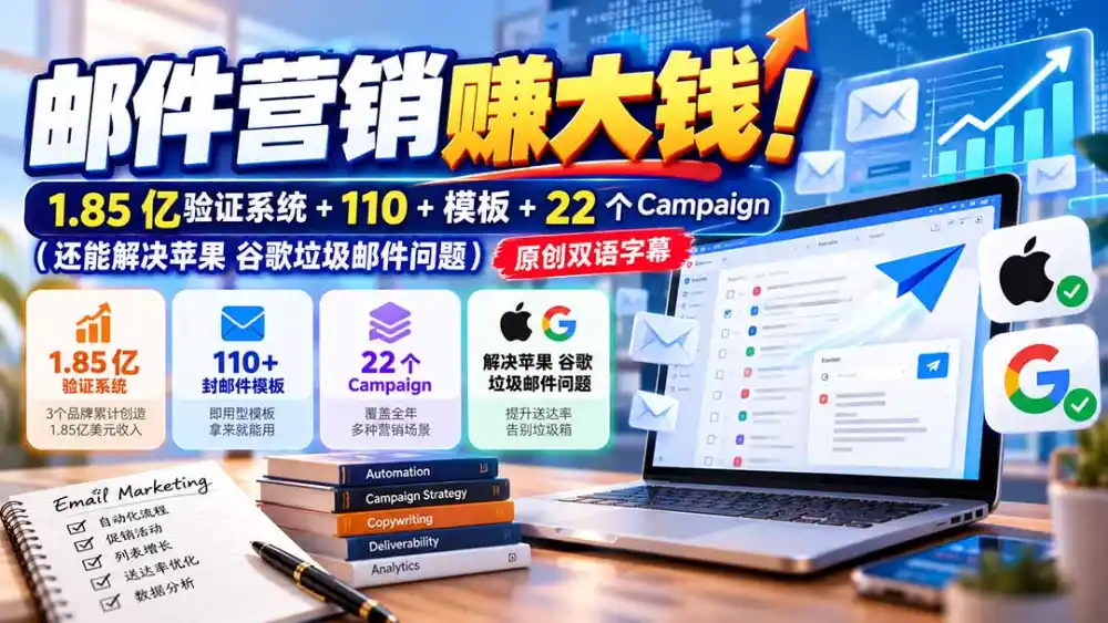 邮件营销赚大钱！1.85亿验证系统+110+模板+22个Campaign(还能解决苹果 谷歌垃圾邮件问题-百盟网
