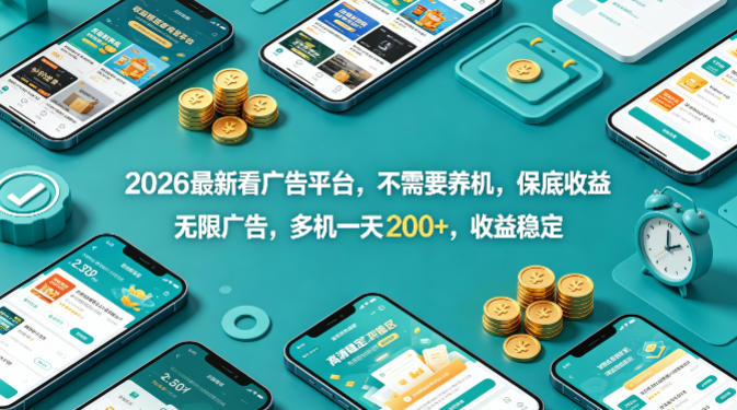 2026最新看广告平台，不需要养机，保底收益，无限广告，多机一天200+，收益稳定【揭秘】-百盟网