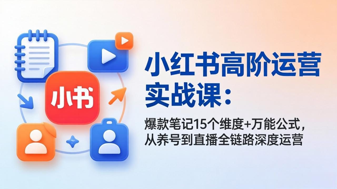 小红书高阶运营实战课：爆款笔记15个维度+万能公式，从养号到直播全链路深度运营-百盟网