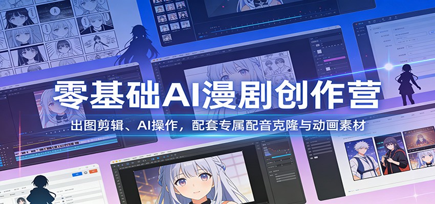 零基础AI漫剧创作营：出图剪辑、AI操作，配套专属配音克隆与动画素材-百盟网