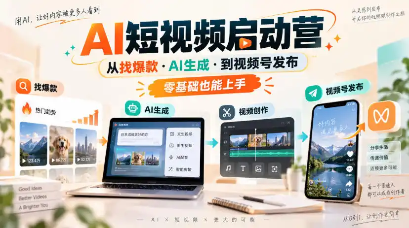 AI短视频启动营,从找爆款·AI生成·到视频号发布,零基础也能上手-百盟网