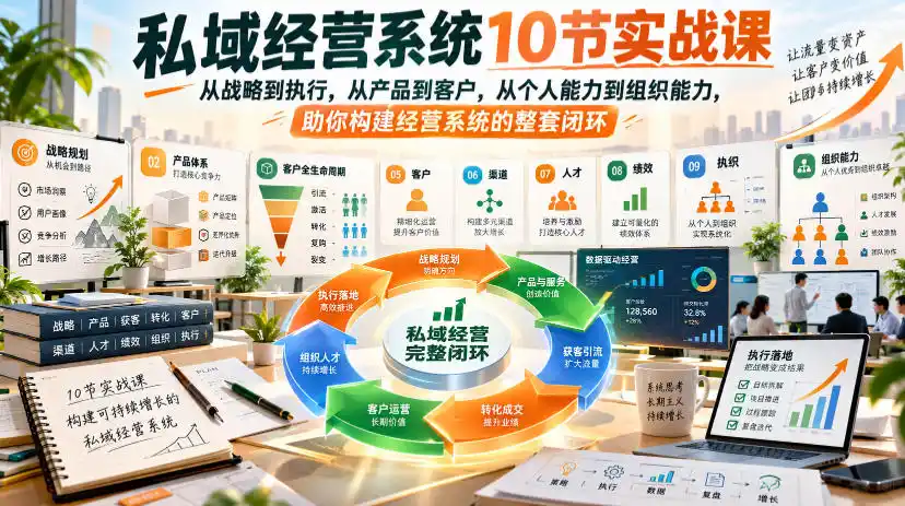 私域经营系统10节实战课，从战略到执行，从产品到客户，从个人能力到组织能力，助你构建经营系统的整套闭环-百盟网