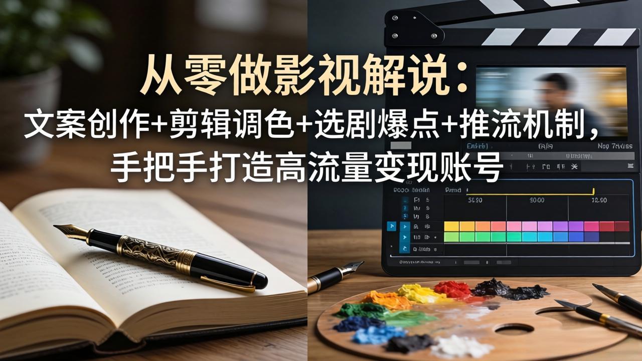 从零做影视解说：文案创作+剪辑调色+选剧爆点+推流机制，手把手打造高流量变现账号-百盟网