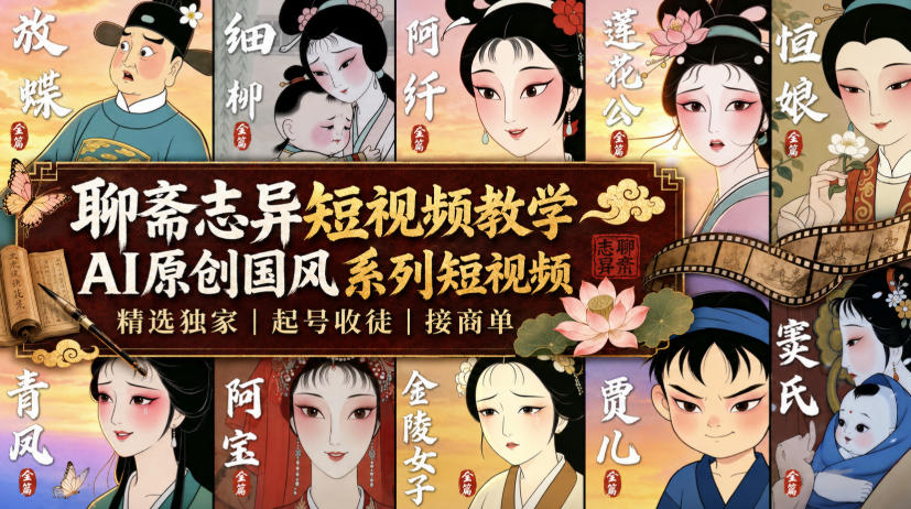 聊斋志异短视频教学，AI原创国风系列短视频，精选独家丨起号收徒丨接商单(更新0818)