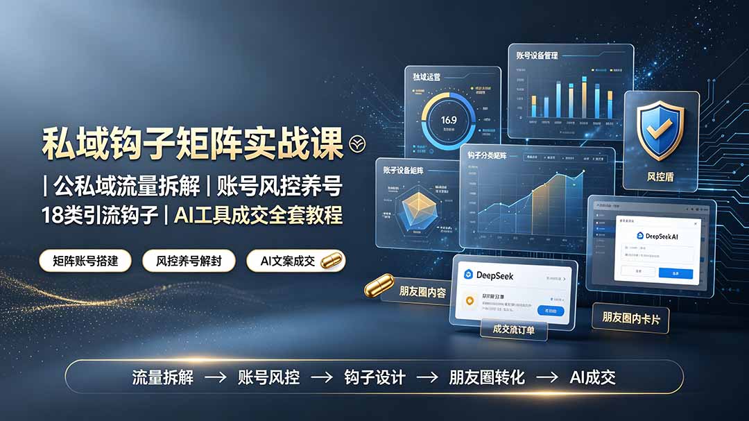 私域钩子矩阵实战课〓公私域流量拆解｜账号风控养号｜18类引流钩子｜AI工具成交全套教程-百盟网