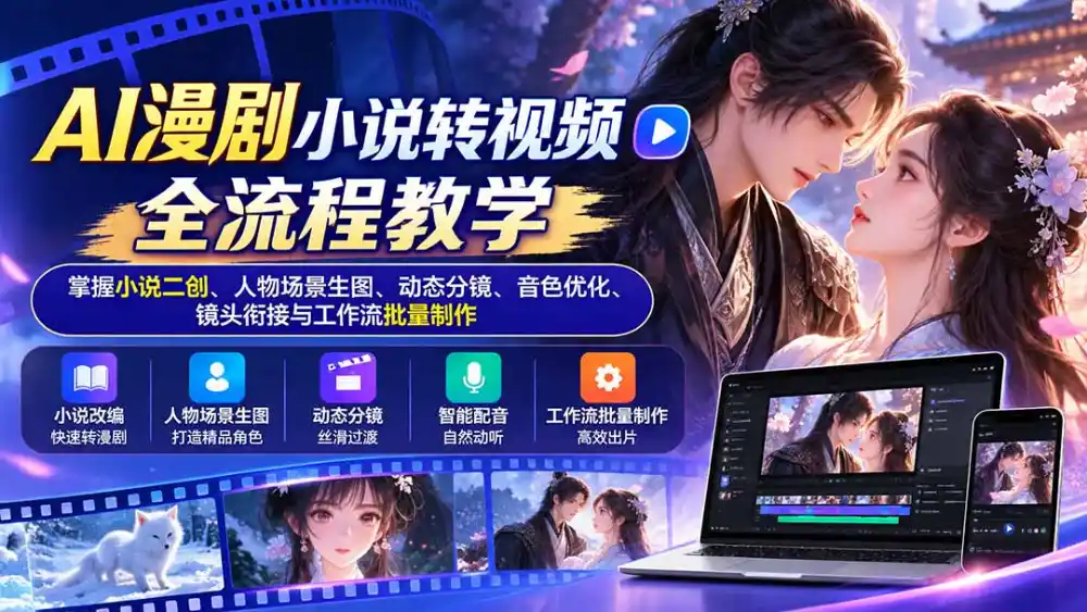 AI漫剧小说转视频全流程教学：掌握小说二创、人物场景生图、动态分镜、音色优化、镜头衔接与工作流批量制作-百盟网