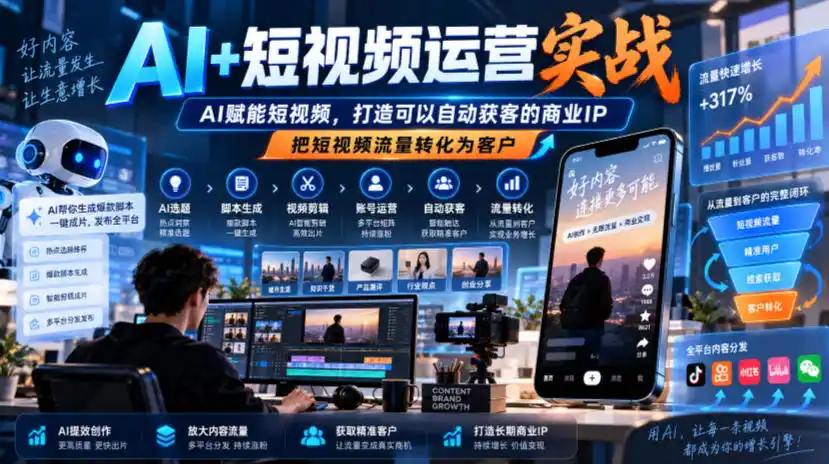 AI+短视频运营实战，AI赋能短视频，打造可以自动获客的商业IP，把短视频流量转化为客户-百盟网