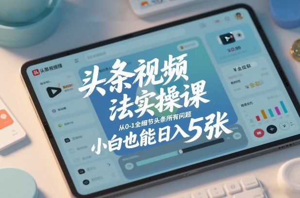 头条视频玩法实操课，从0-1全细节头条所有问题，小白也能日入5张-百创网