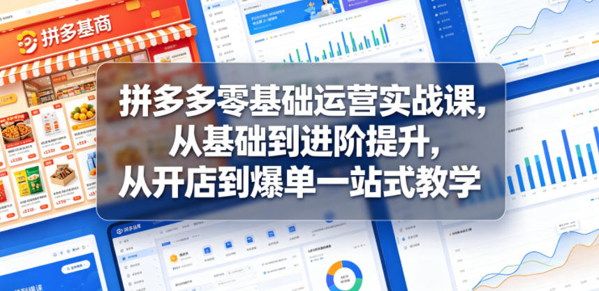 拼多多零基础运营实战课，从基础到进阶提升，从开店到爆单一站式教学-百盟网