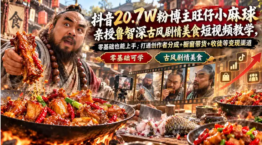抖音20.7W粉博主旺仔小麻球亲授鲁智深古风剧情美食短视频教学,零基础也能上手,打通创作者分成+橱窗带货+收徒等变现渠道 抖音20.7W粉博主旺仔小麻球亲授鲁智深古风剧情美食短视频教学,零基础也能上手,打通创作者分成+橱窗带货+收徒等变现渠道