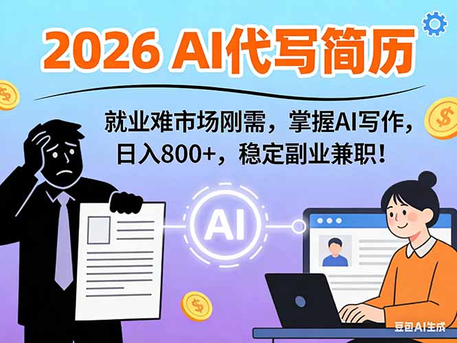 AI代写简历,超暴利,用万能模板月入1-3万实战教程,2026年市场刚需!-百创网
