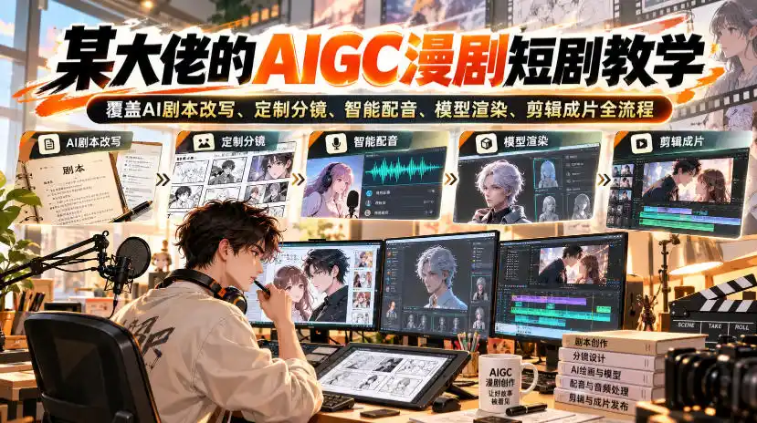 某大佬的AIGC漫剧短剧教学，覆盖AI剧本改写、定制分镜、智能配音、模型渲染、剪辑成片全流程-百盟网