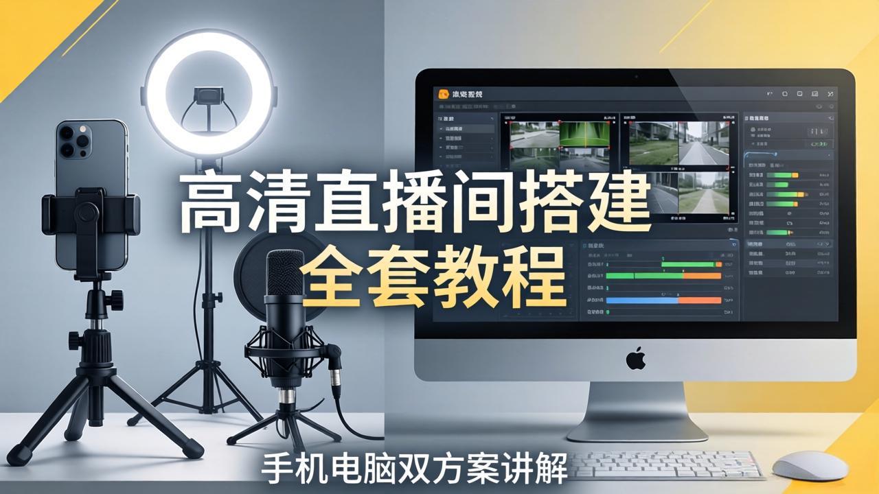 高清直播间搭建全套教程，手机电脑双方案讲解，设备选型调试多机位实操教学-百盟网