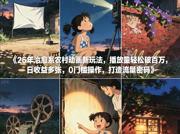 26年治愈系农村动画新玩法，播放量轻松破百万，日收益多张，0门槛操作，打造流量密码-百创网