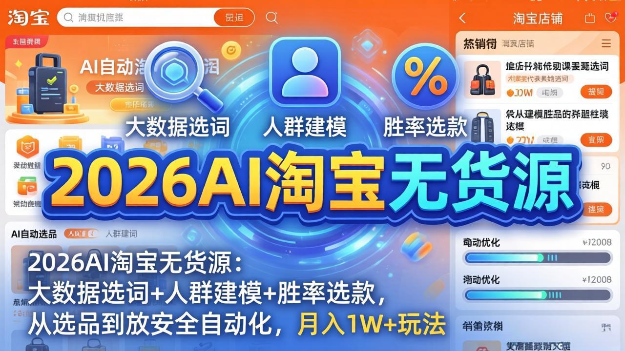 2026AI淘宝无货源-4月更新：大数据选词+人群建模+胜率选款，从选品到放大全自动化，月入1W+玩法-百盟网