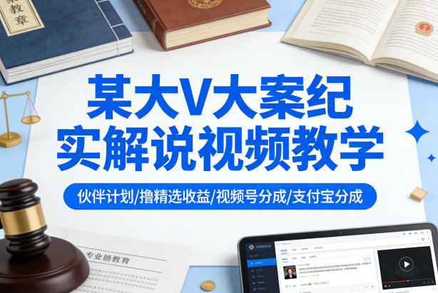 某大V大案纪实解说视频教学，可做伙伴计划、撸精选收益，视频号和支付宝分成计划均可-百盟网