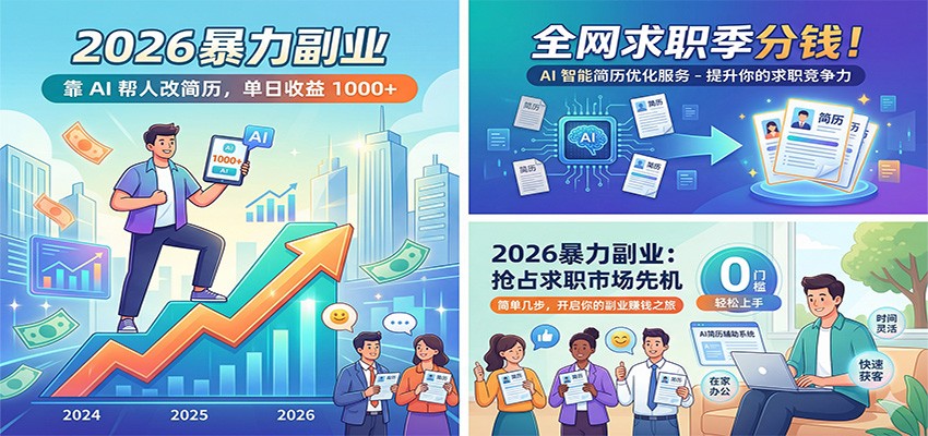2026暴力副业：靠AI帮人改简历，单日收益1000+，全网求职季分钱-百盟网