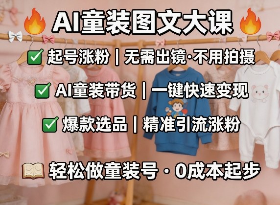 AI童装图文剪辑，某社群童装图文大课，起号涨粉、AI童装带货、爆款选品，无需出镜和拍摄-百盟网