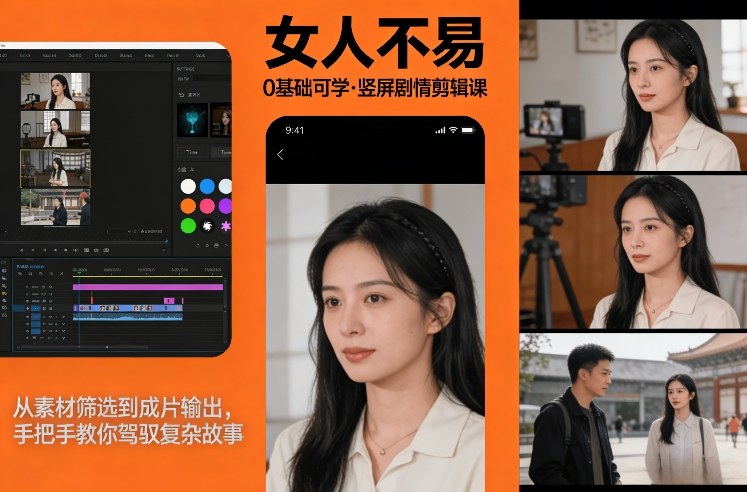 0基础可学！《女人不易》竖屏剧情剪辑课，从素材筛选到成片输出，手把手教你驾驭复杂故事-百盟网